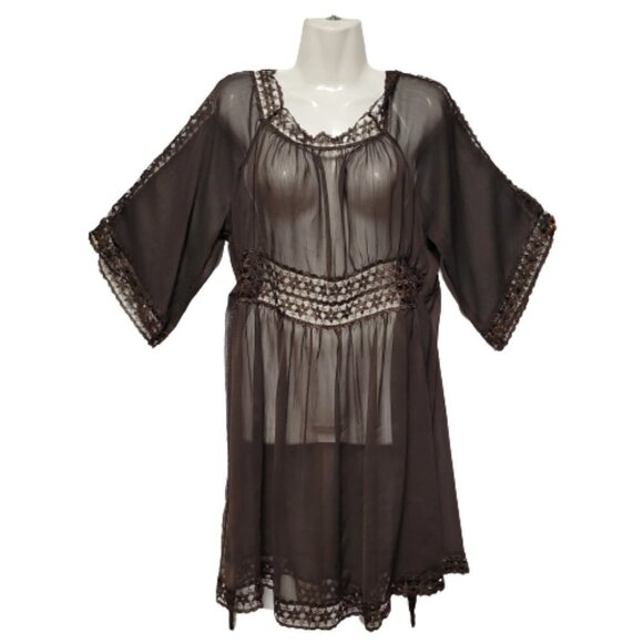 Brown See Through Lace Tunic Top - Picture 6 of 11